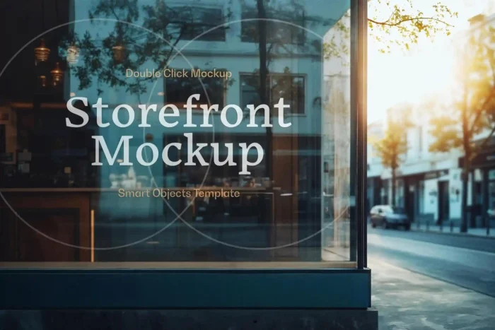 Cafe shop front window mockup PSD for realistic logo and branding presentation.