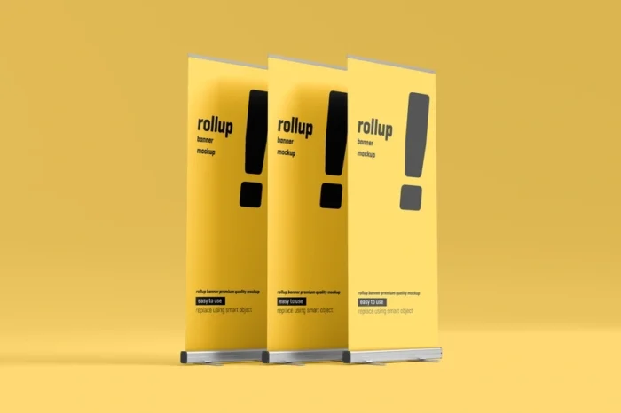 Free realistic rollup banner mockup for event promotions and marketing designs.