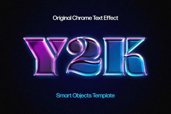 Free 90s Neon Chrome Text Effect with shiny metallic and neon glow for retro typography.