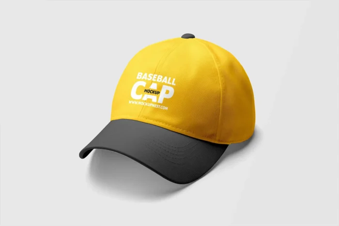Free baseball cap mockup PSD for apparel branding and customizable design presentations.