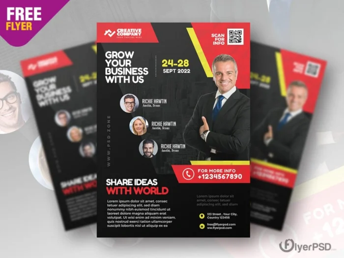 Free Business Seminar Flyer Template for event promotion, customizable in PSD format.