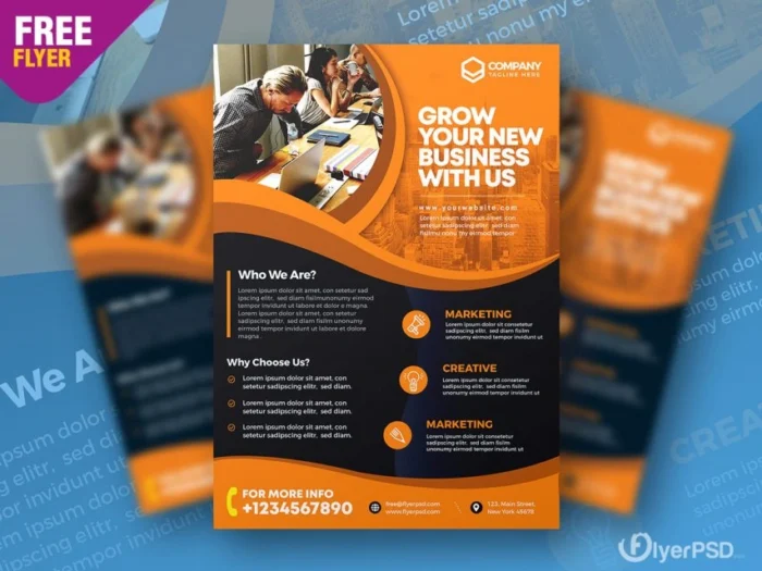 Free corporate business flyer template for promotions and marketing.