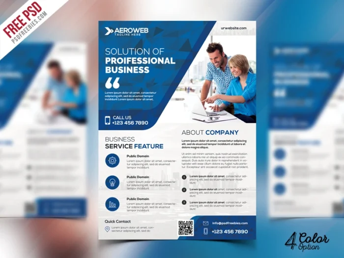 Corporate flyer bundle PSD template with four color options, perfect for business promotions.
