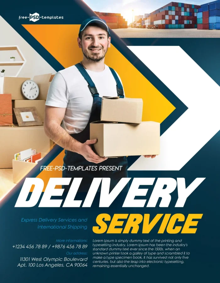Free delivery service flyer template PSD for courier and food businesses