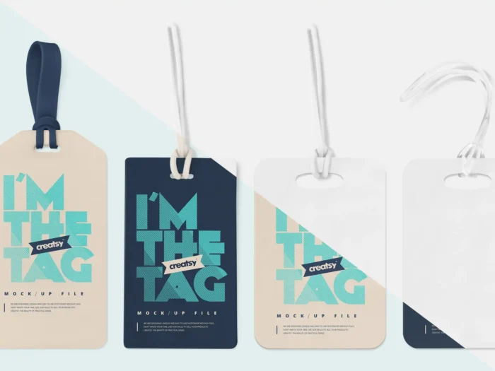 Free Luggage & Diaper Tag Mockups for branding, travel, and baby product designs.