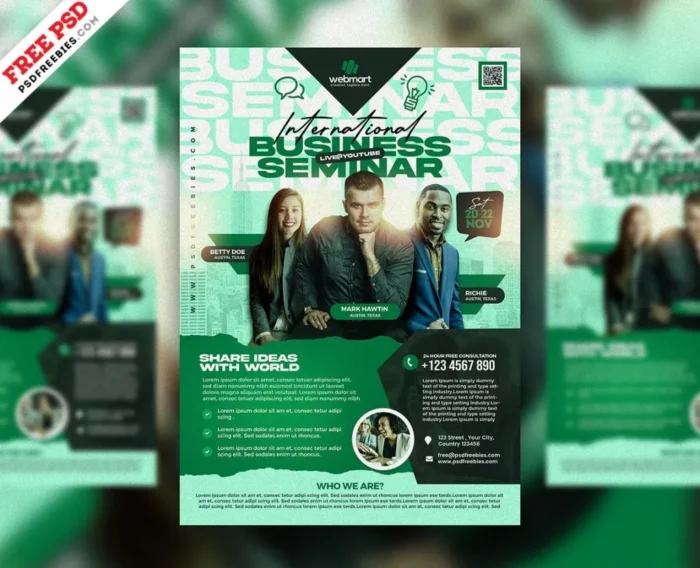 Free Marketing Workshop Flyer PSD customizable design for event promotion and marketing.
