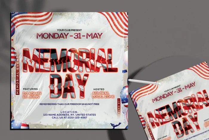 Free Memorial Day party flyer template for events and celebrations