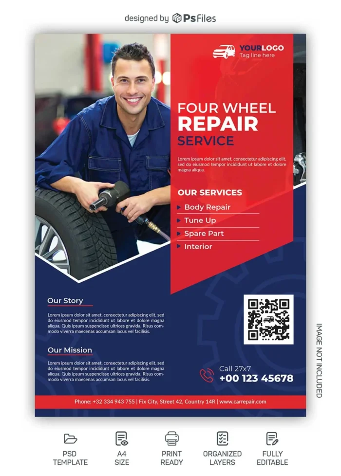 Free customizable car repair flyer template for automotive services and promotions