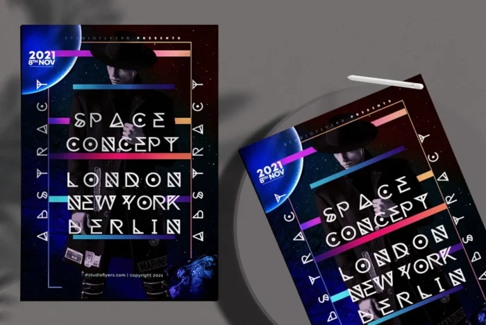 Free Sci-Fi Space Concept flyer template for events, conventions, and parties