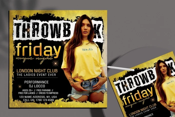 Free Friday Party Flyer PSD customizable design for print and social media promotion.