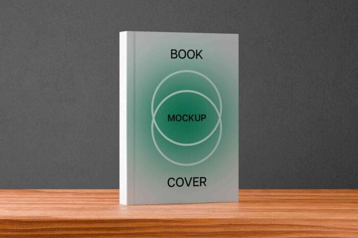 Free elegant book cover mockup PSD with smart objects and realistic shadows for authors and designers.
