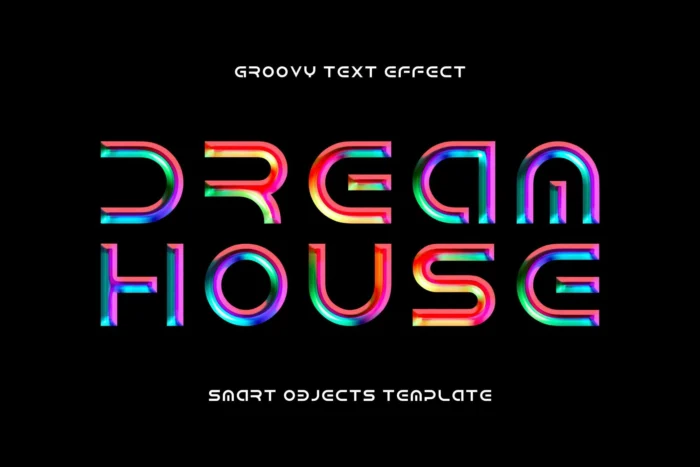 Colorful chrome text effect PSD for metallic, shiny, and futuristic typography designs.