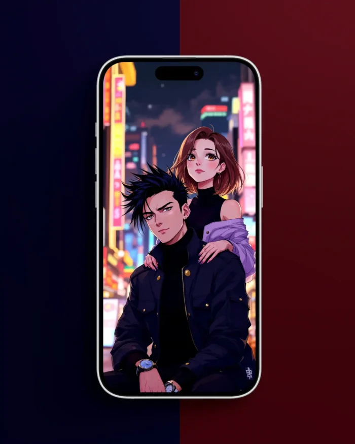 Free Love Couple Anime Wallpaper – Neon Lights Aesthetic