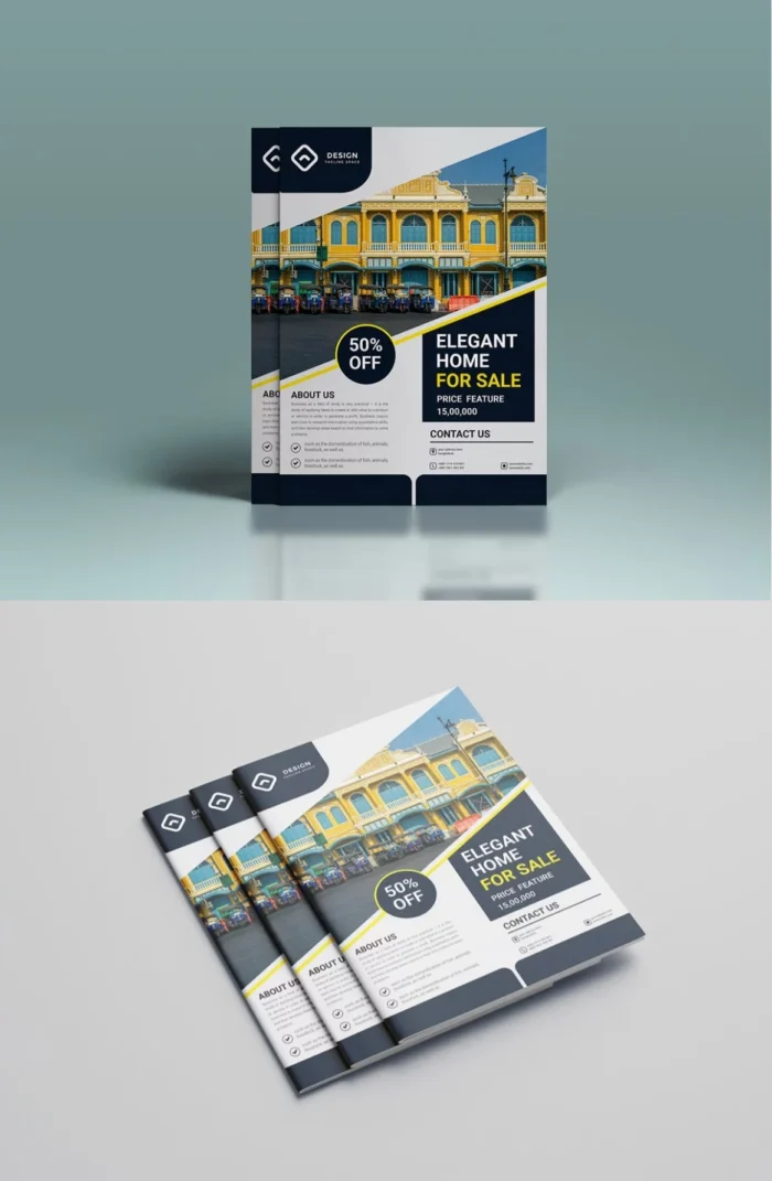 Free real estate flyer vector template for promoting properties and attracting buyers.