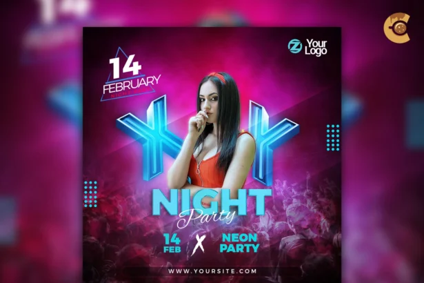 Free Night Club Party Flyer – Editable PSD for event promotions, social media ads, and print. Download now to boost your event!