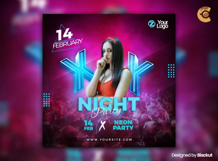 Free Night Club Party Flyer – Editable PSD for event promotions, social media ads, and print. Download now to boost your event!
