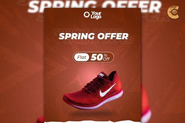 Editable footwear flyer template for shoe sales with modern design and high-quality resolution.