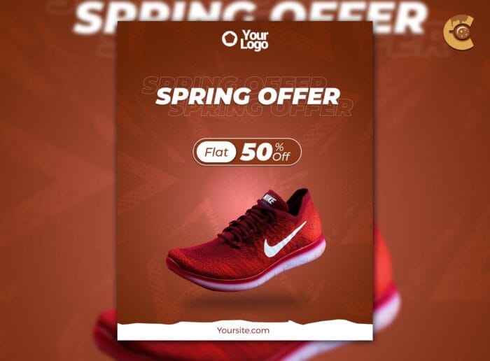 Editable footwear flyer template for shoe sales with modern design and high-quality resolution.