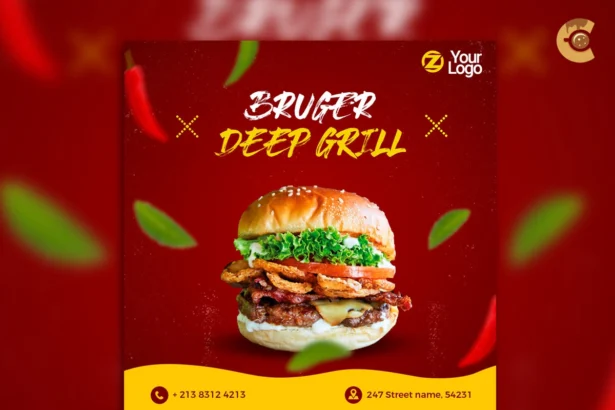 Free Restaurant Flyer Template for Social Media Marketing – Editable PSD, Perfect for Food Promotions, Discounts, Menus, and More