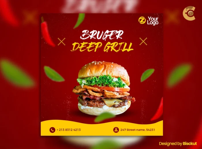 Free Restaurant Flyer Template for Social Media Marketing – Editable PSD, Perfect for Food Promotions, Discounts, Menus, and More