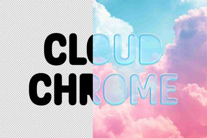 Free Cloud Chrome Transparent Text Effect