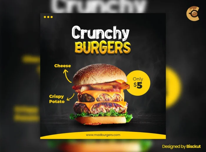 Free Food Poster Template for Restaurants – Editable PSD for Digital Ads, Promotions, Discounts, and Online Marketing.