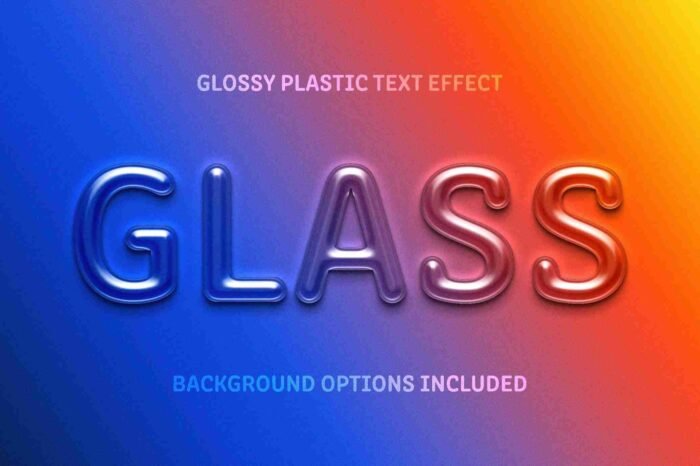 Free Plastic Text Effect PSD with 4 glossy styles for logos, posters, and digital artwork.