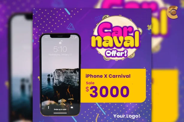 Mobile phone sale flyer with modern design, showcasing discounts and promotions for electronics stores, featuring sleek typography and vibrant colors