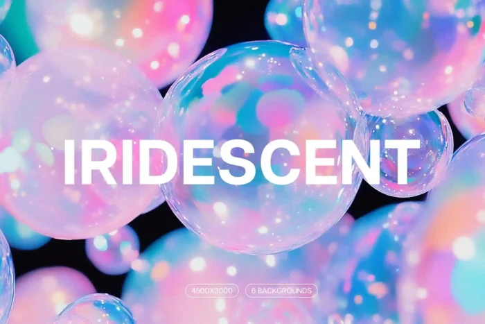 Free iridescent bubble textures for dreamy, futuristic backgrounds in web and print design.