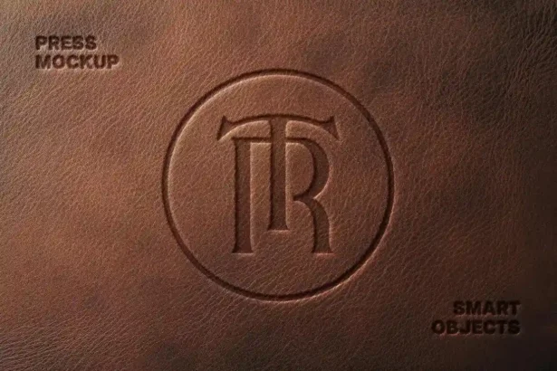 Free Leather Pressed Logo Mockup with realistic texture and embossed effect for branding.