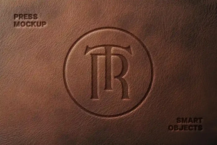 Free Leather Pressed Logo Mockup with realistic texture and embossed effect for branding.