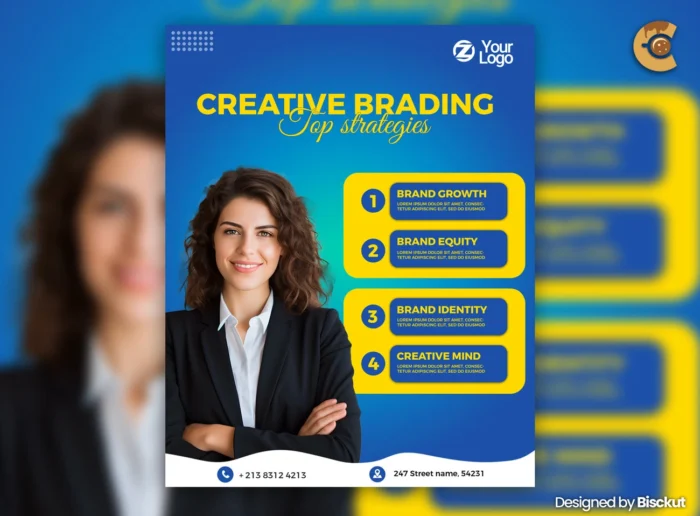 "Modern corporate flyer template for business promotions, editable PSD design.