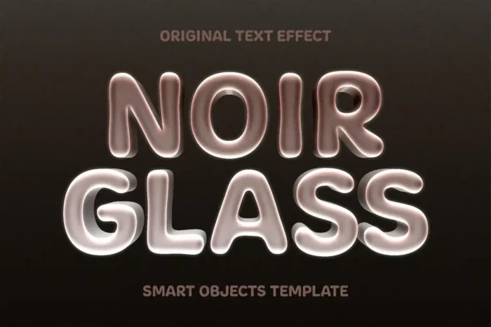 Free Noir Glass Text Effect PSD for sleek, reflective glass typography in modern designs.