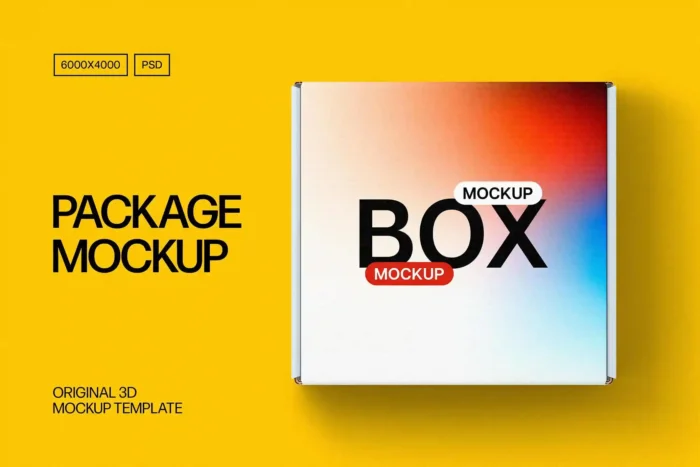 Free Package Box Mockup PSD for showcasing your packaging designs.