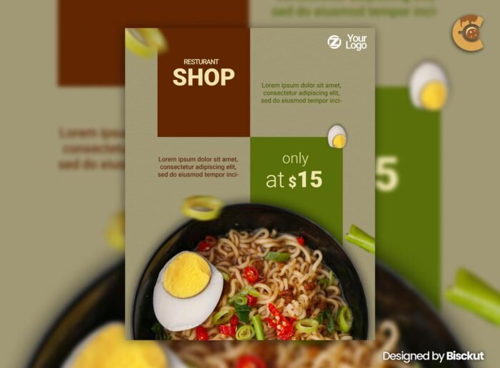 Free food flyer PSD template with modern layout, perfect for cafés, restaurants, and food promotions.