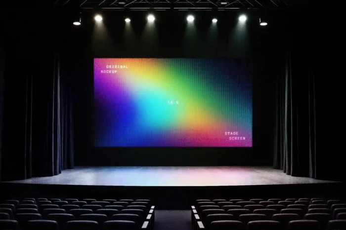 Free 16:9 stage screen mockup for realistic event and advertisement presentations