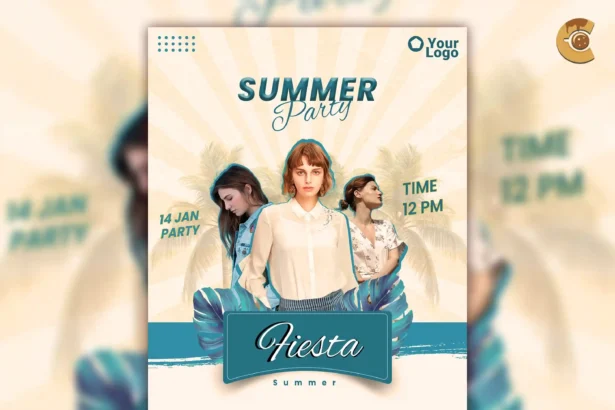 Summer Beach Party Flyer Template with tropical design for beach clubs and pool parties