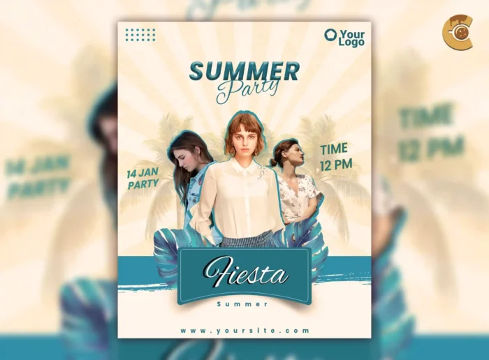 Summer Beach Party Flyer Template with tropical design for beach clubs and pool parties