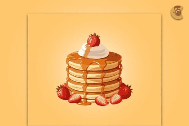 Free Delicious Pancakes with Syrup & Strawberries Vector Illustration