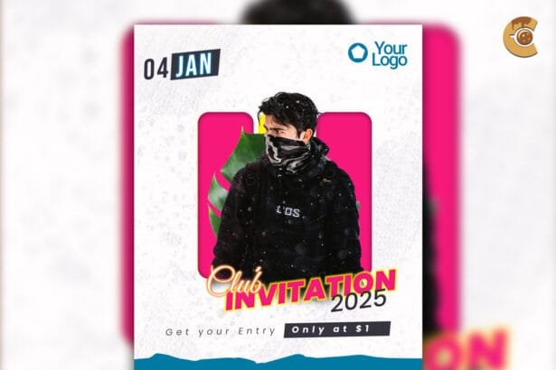 "Club DJ Party Flyer Template with vibrant design for nightclub events, music parties, and DJ gatherings, fully customizable in PSD format.