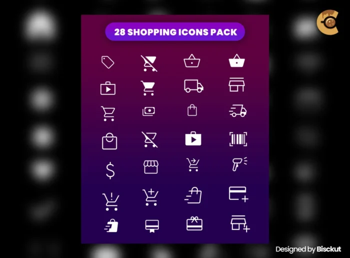 Free shopping basket icon from a set of 28 icons for app UI/UX design, posters, and shopping-related projects.