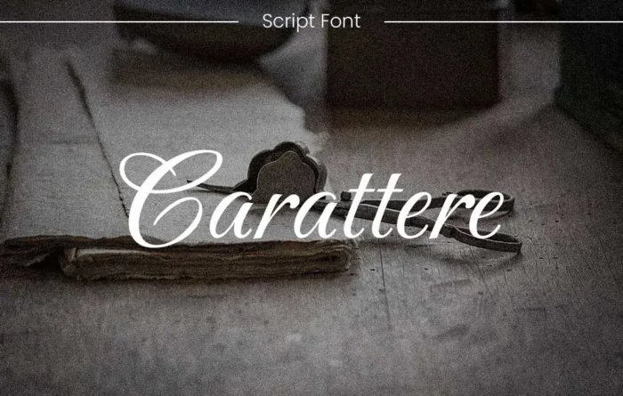 Carattere Script Font sample text in fancy handwritten calligraphy style on display