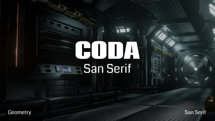 Futuristic geometric sans serif font Coda in Regular and ExtraBold weights with Latin characters