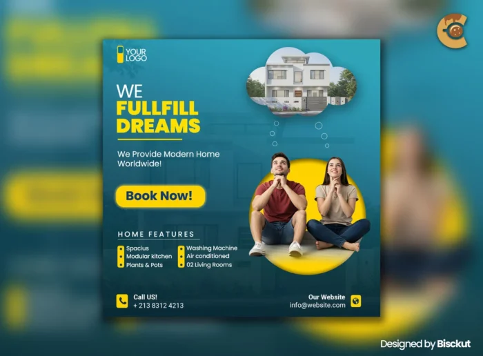 Modern commercial real estate flyer PSD template to promote properties, fully editable and ideal for agencies or realtors.
