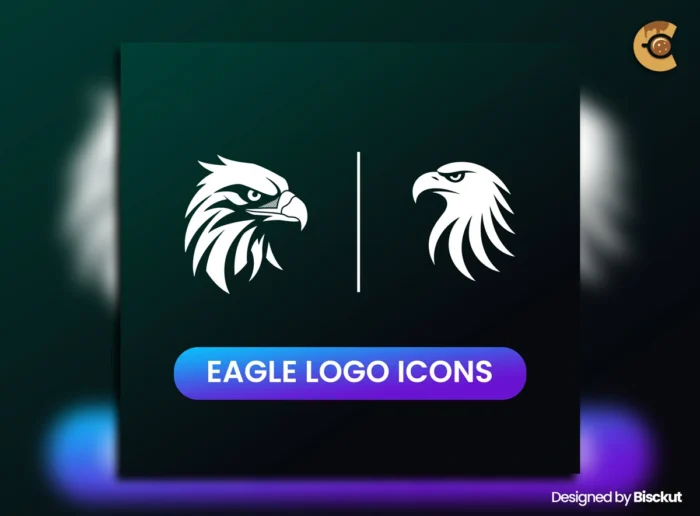 Set of two bold white eagle head logo icons on dark gradient background, designed for branding, sports teams, or mascots