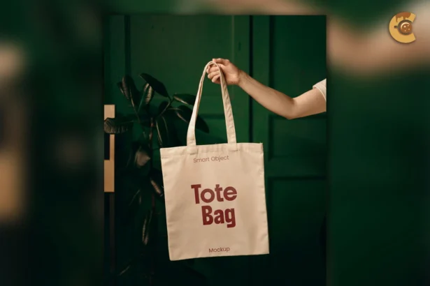 Hand holding tote bag mockup, perfect for displaying logos, artwork, or branding in a clean and realistic setting.