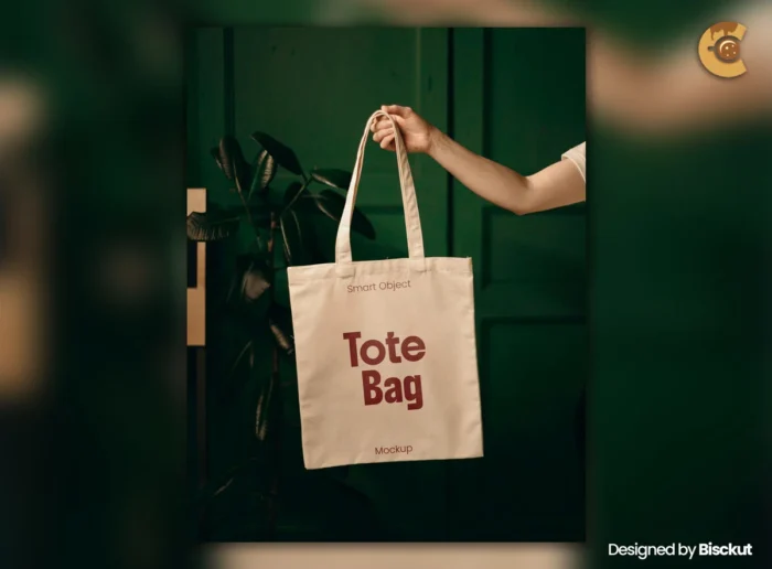 Hand holding tote bag mockup, perfect for displaying logos, artwork, or branding in a clean and realistic setting.