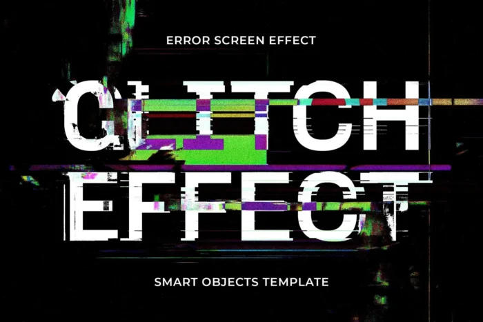Glitch text effect with neon distortion, digital static, and Y2K-inspired scanlines for bold graphic design visuals.