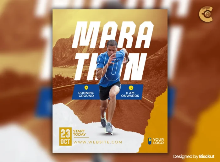 Free marathon flyer template with editable details, perfect for promoting races, fun runs, or athletic events.