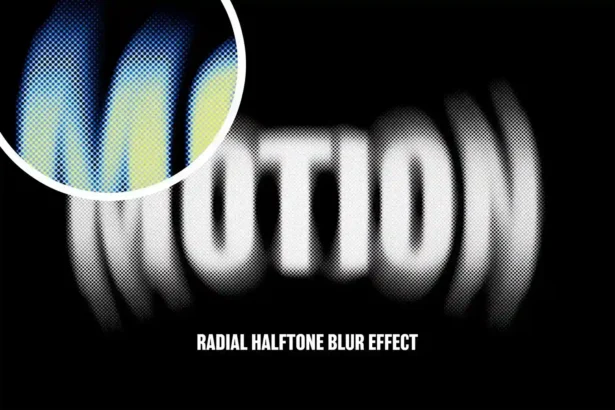 Radial halftone text effect with motion blur and neon colors, perfect for posters, flyers, and creative graphic design.